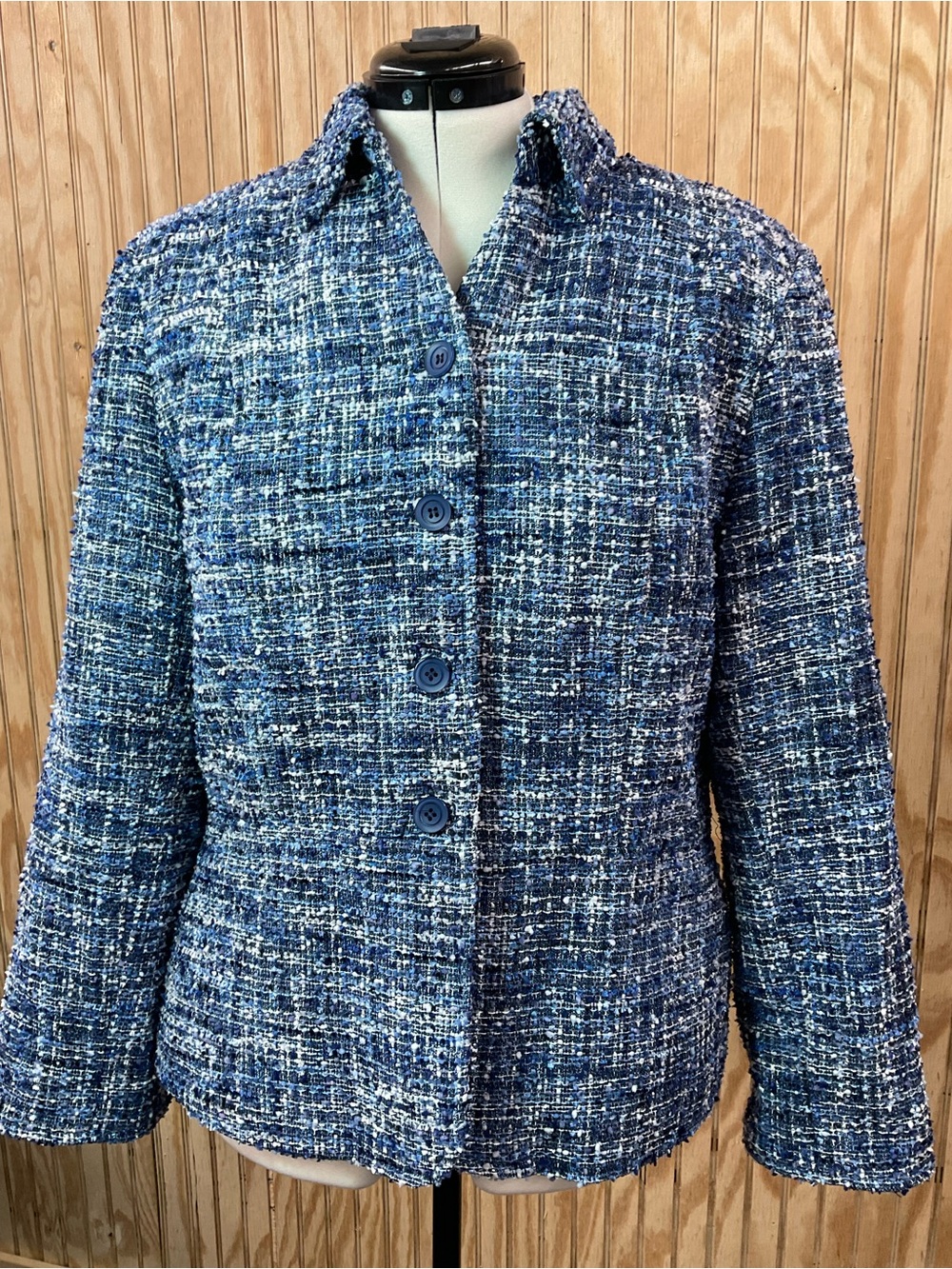 Coldwater Creek Blue Tweed Button Jacket